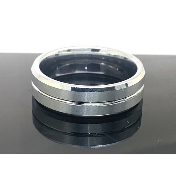 Men's Wedding Band Silver Tungsten Stainless Steel 8mm Ring Size 13.5 - Picture 1 of 14